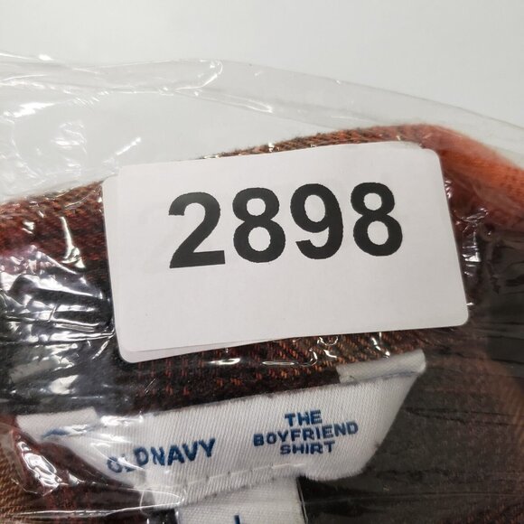 Old Navy Womens Fall Plaid Boyfriend Flannel Button Up Top Size L Orange Swiftie - Picture 7 of 8